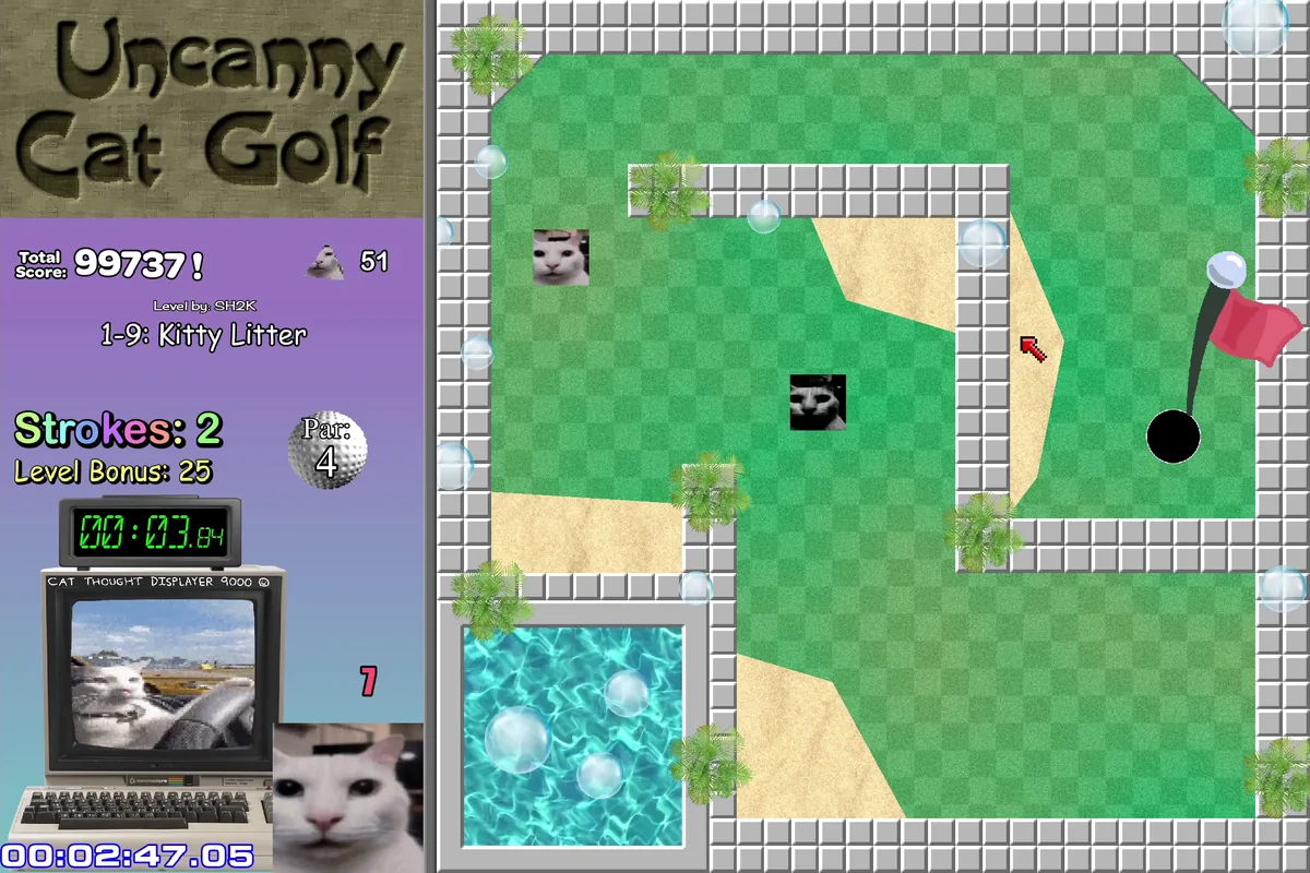 Uncanny Cat Golf force determines the ending position screenshot